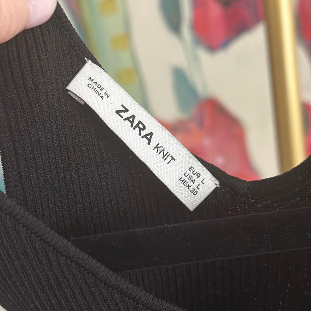 Zara Knit Asymmetrical Black Ribbed Tank Top